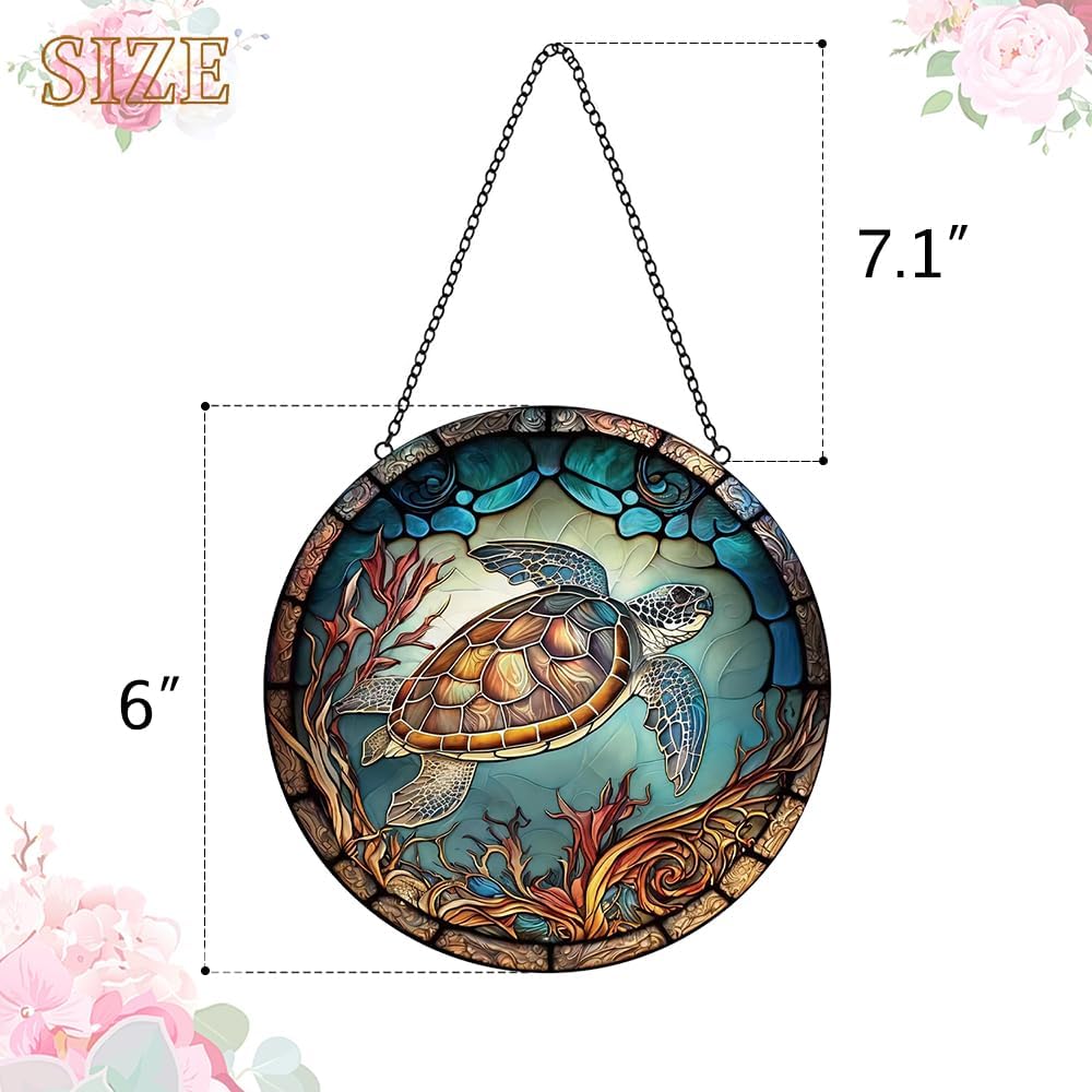 Sea Turtle Decor Suncatcher Stained Glass Window Hanging - Handmade Suncatchers for Windows with