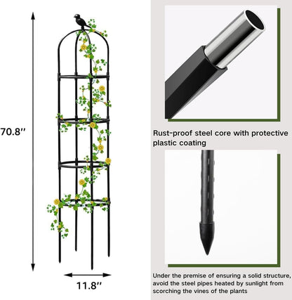 6ft Garden Obelisk Trellis for Climbing Plants-Rustproof Metal Pipe with Heavy Duty Plastic Coated