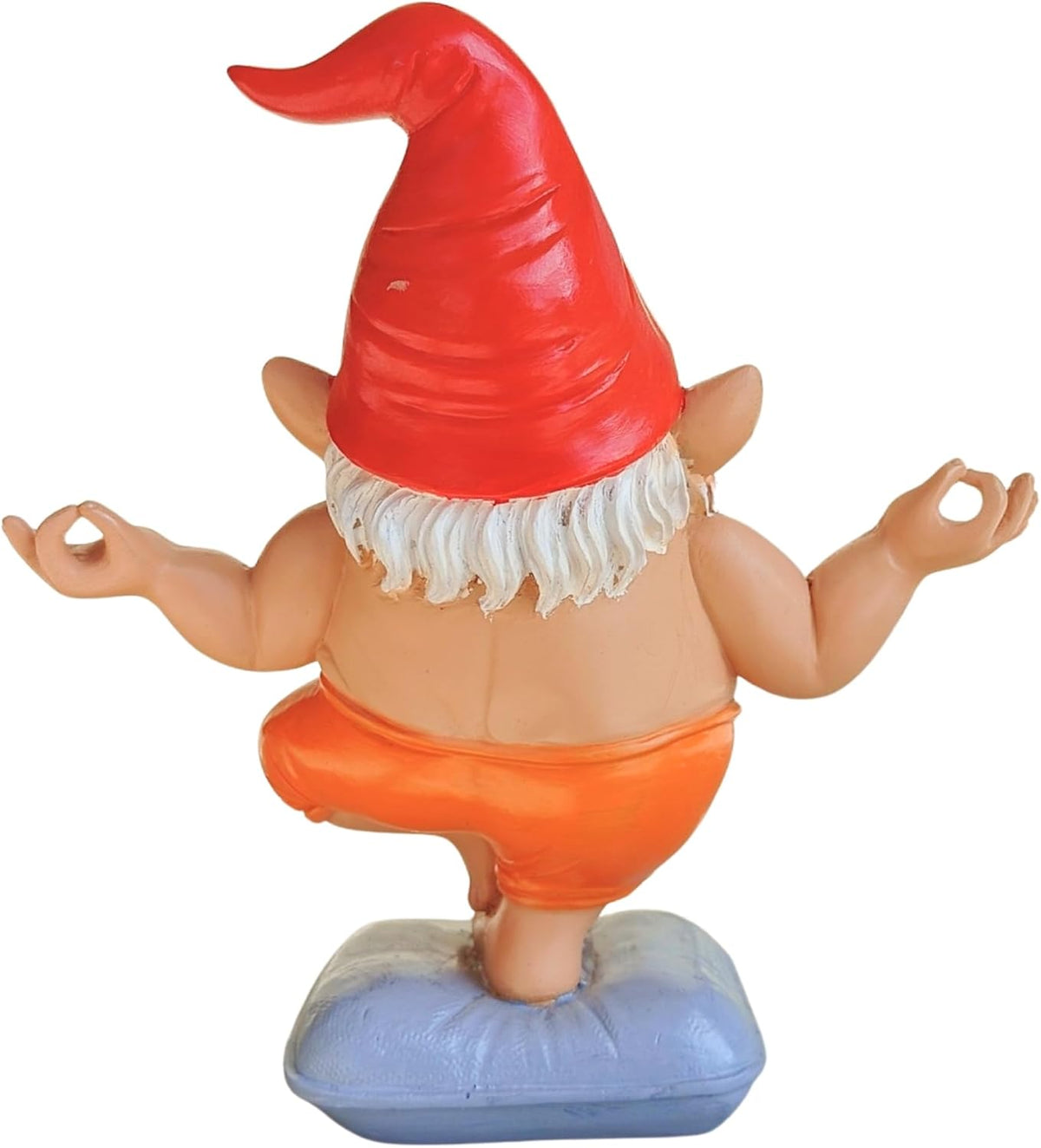 Zen Yoga Gnome Statue – Handcrafted Resin Meditation Gnome on Pillow, Tree Pose, Relaxed Expression