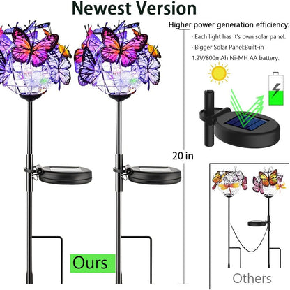 Outdoor Solar Lights 2 Pack, Solar Garden Lights with 18 Butterflies Decoration Outdoor Lamps