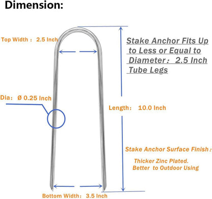 10inch Trampoline Stakes Heavy Duty Trampoline Parts Wind Stakes U Type 8pcs Ground Anchors High