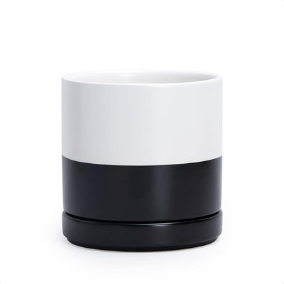 D'vine Dev 6.5 Inch Ceramic Planter Pot with Drainage Hole and Saucer, Indoor Cylinder Round