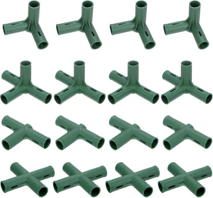 16 Pcs 19mm Greenhouse Frame Building Connectors, 4 Types Pipe Fitting for Grape Trellis/Sunscreen