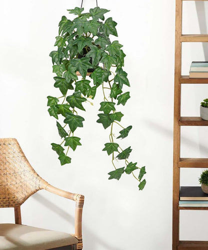 Fake Pothos Ivy Plant with Pot Artificial Green Leaves for Home Shelf Decor Indoor Silk Artificial
