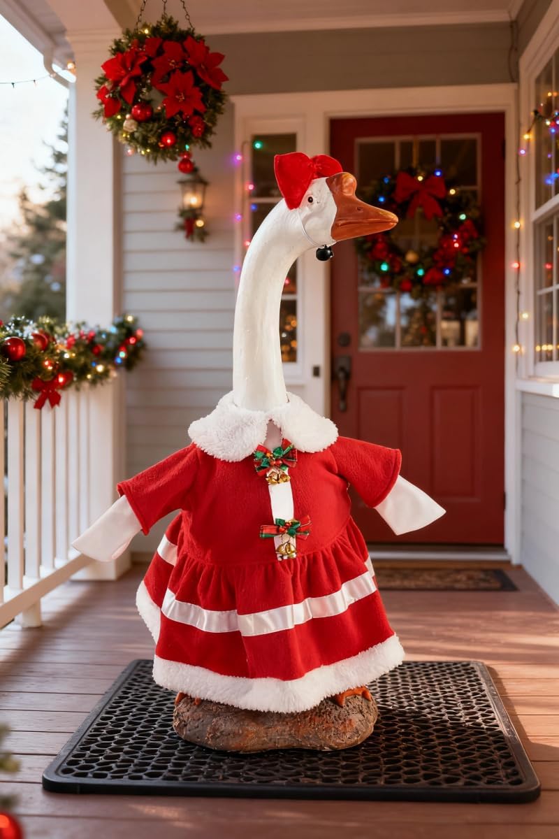 Christmas Porch Goose Outfit - 23" Goose Costume Festive Outfit for Cement Plastic Porch Goose