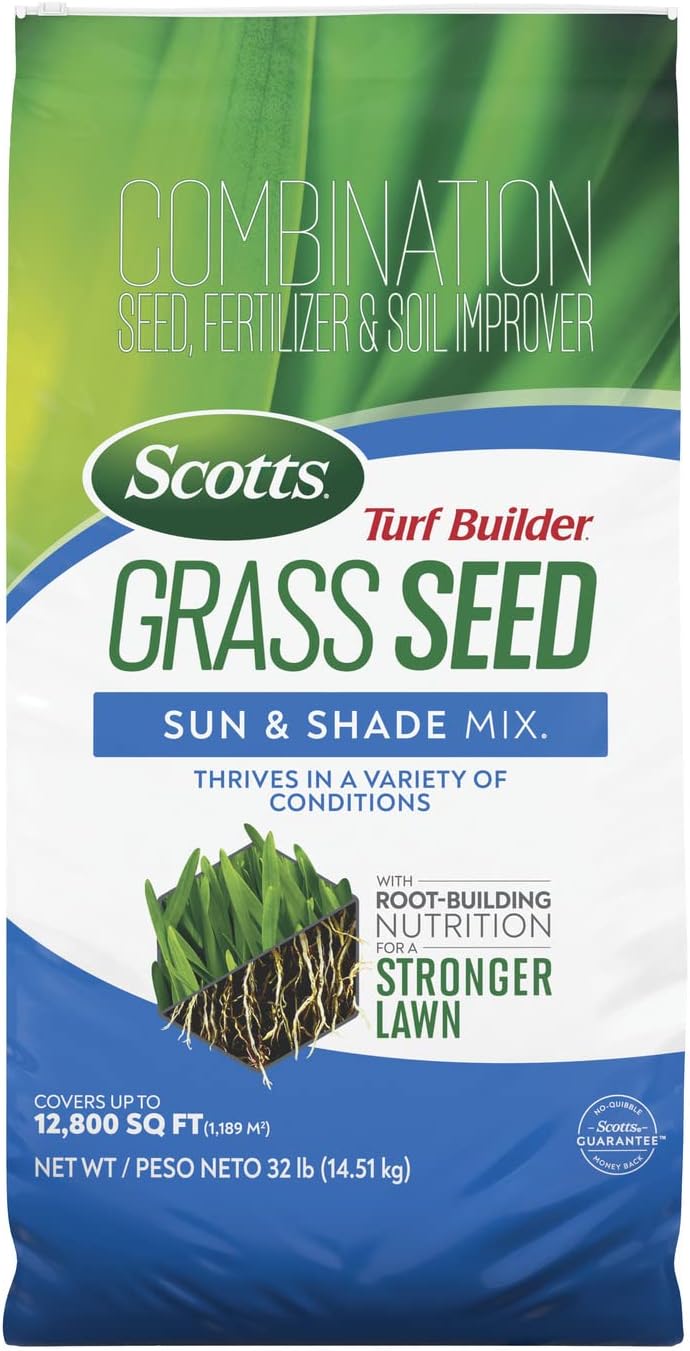 Scotts Turf Builder Grass Seed Sun and Shade Mix with Fertilizer and Soil Improver, Thrives in Many