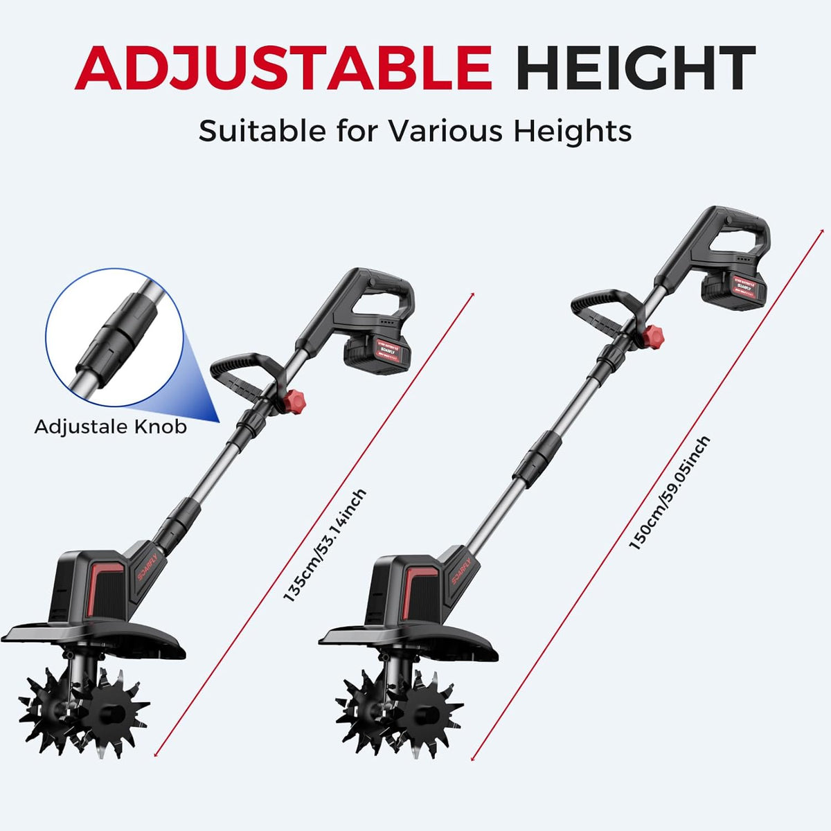 Cordless Electric Tiller for Gardening, Total 8.0Ah Battery Powered Mini Cultivator with 2×4.0AH