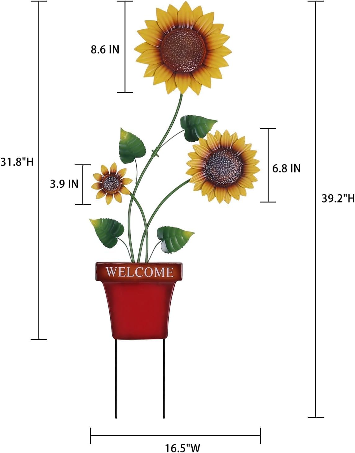 hogardeck Garden Decor for Outside, 39" Sunflower Pot Decorative Garden Stakes for Spring Outdoor