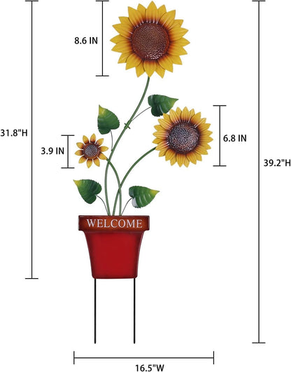 hogardeck Garden Decor for Outside, 39" Sunflower Pot Decorative Garden Stakes for Spring Outdoor