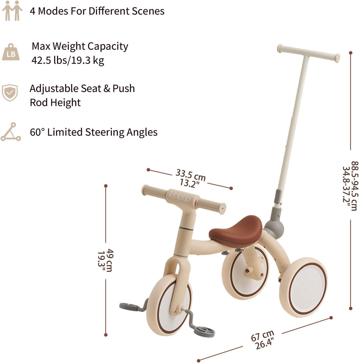 4-in-1 Toddler Tricycle with Adjustable Push Handle for 1-4 Year Old,Birthday Gift and Toy for Boys