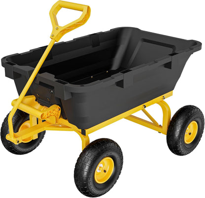 VINGLI Heavy Duty Dump Cart Wagon, 770LBS Quick-Release Dump Poly Wheelbarrow, 10in All-Terrain