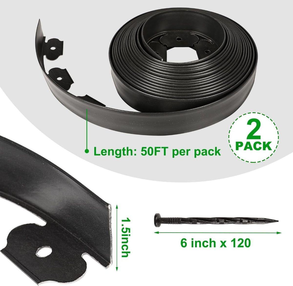 1.5 Inch Garden Edging Border 100FT, Plastic Edging for Landscaping with 120pcs Spikes