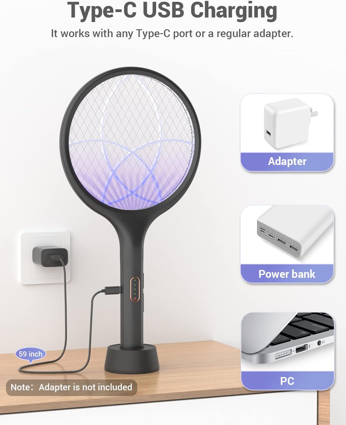 YISSVIC Electric Fly Swatter Bug Zapper Racket 4000V LED Screen Dual Modes Fly Zapper Rechargeable