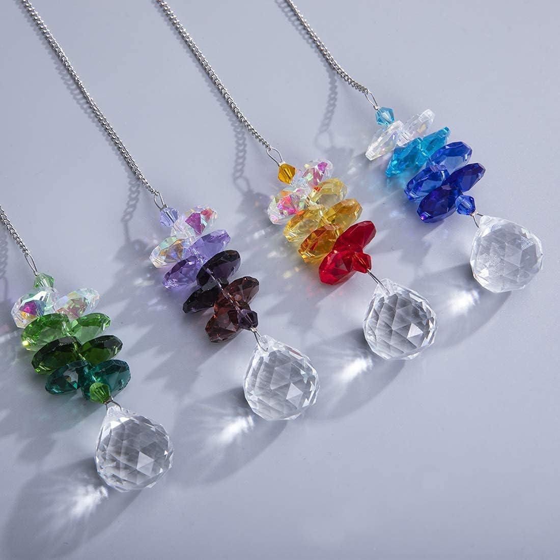 HDCRYSTALGIFTS 4PCS Crystal Hanging Sun Catchers for Window Indoor Rainbow Maker Suncatchers