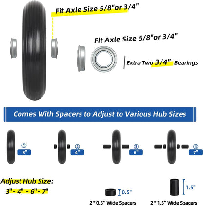14.5" Wheelbarrow Flat Free Tire, Fits 4.80/4.00-8, 3.50/2.50-8, 4.00-6, 4.00-8, Wheelbarrow