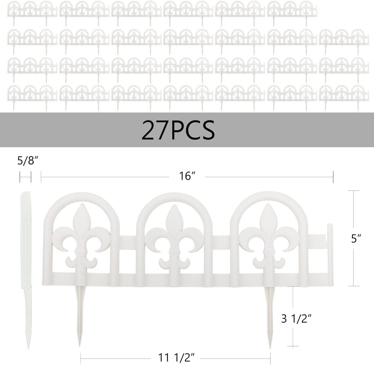 Evelyne White Garden Border Plastic Edging: Wrought Iron Design - 27pcs White Yard Landscaping