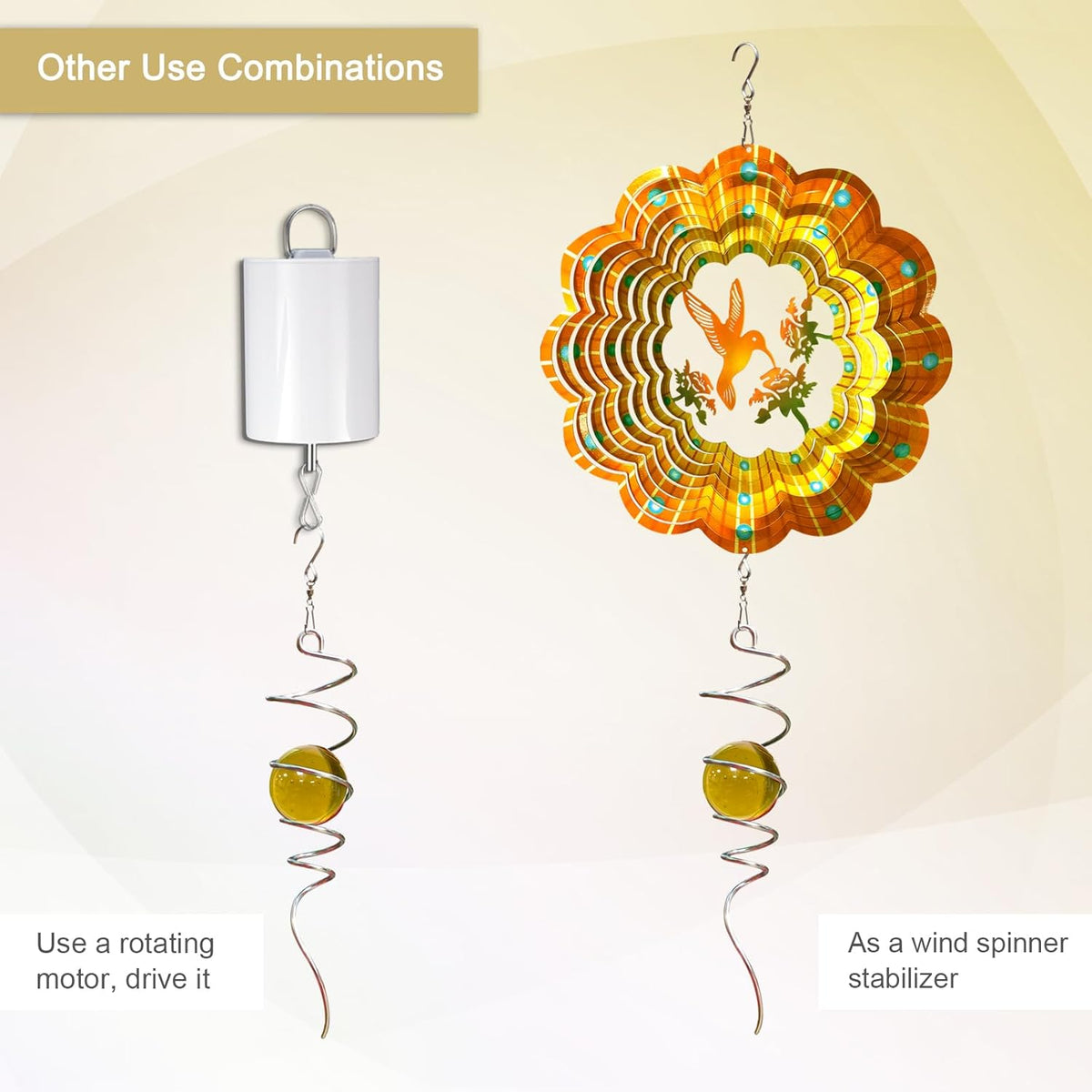 Gazing Ball Spiral Tail with Gold Glass Orb - Wind Spinners Stabilizer for Wind Spinner, Decorative
