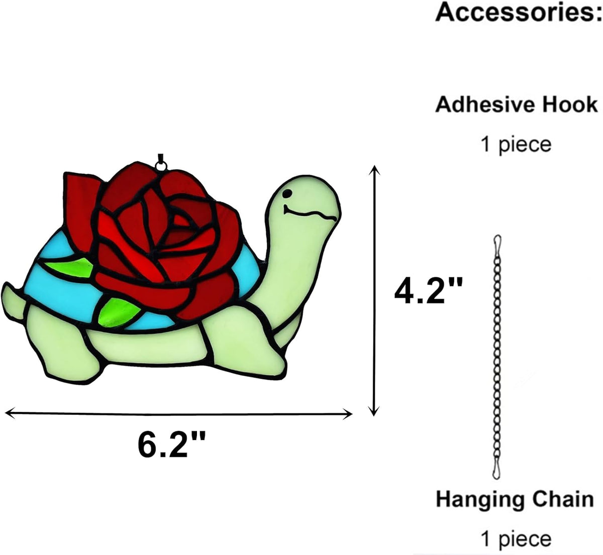 Stained Glass Turtle with Rose Birthday Gifts for Women, Stained Glass Window Hanging Suncatcher