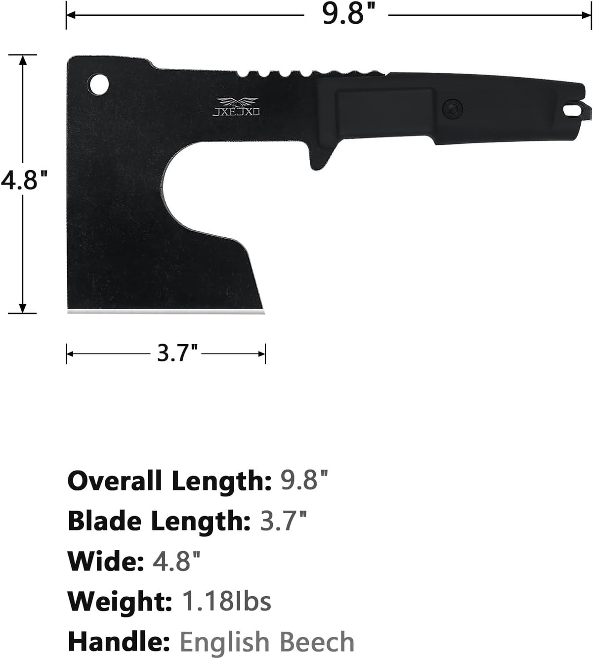 JXE JXO Hatchet, 9.8" Full Tang Camping Axe, Ergonomic Rubber Handle, with Durable Nylon Sheath for