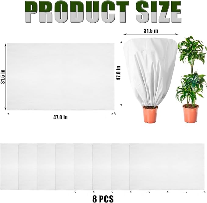 8 Pcs Plant Covers Frost Protection Bag 47" x 31.5" Winter Reusable Plants Jacket with Drawstring