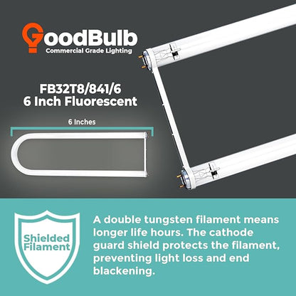 GoodBulb 32 Watt 6 Inch T8 Fluorescent U-Bend Light Bulb 4100K Cool White Medium Bi-Pin Base High