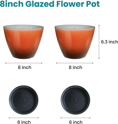 2 Pack Plastic Plant Pots with Drainage Holes, 8 inch Planter for Indoor Outdoor Plant, Garden