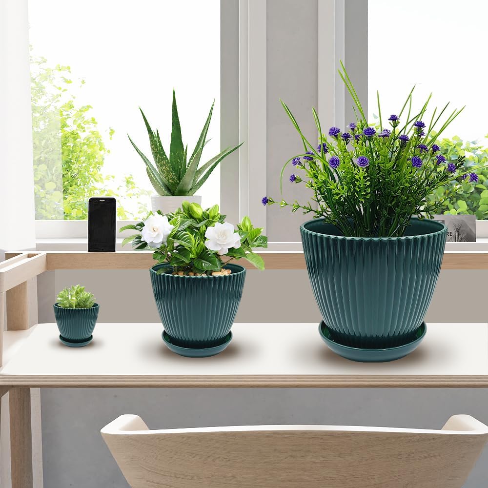 7.5/6.5/5.5/4.9/4.2/3.5 Inch Plant Pots with Saucers & Drain Holes - Indoor/Outdoor Flower Pots for