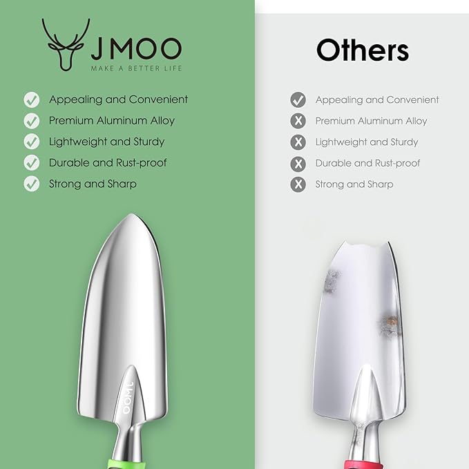 JMOO Garden Tools, 8-Piece Garden Tool Set with Non-Slip Ergonomic Handles, Lightweight Aluminum