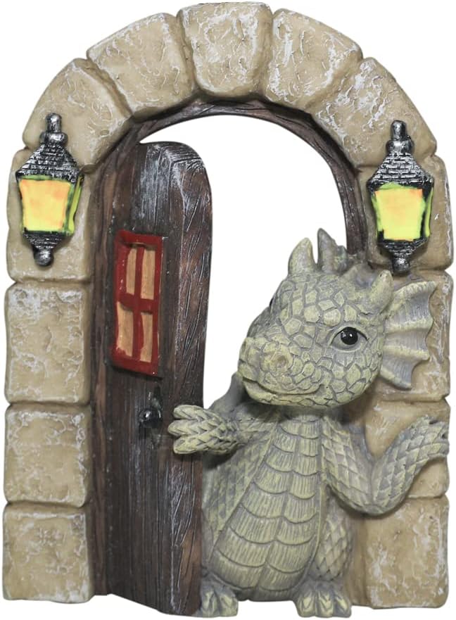 Dragon Garden Ornament Resin Craft Ornament Statue Fairy Door Yard Art Outdoor and Garden Solar