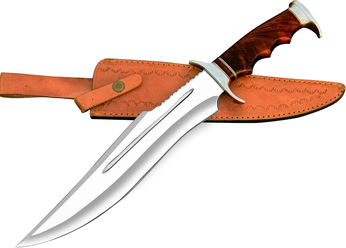 17 Inch D2 Large Bowie Knife with Sheath, Fixed Blade Hunting Knife, used for Bushcraft, Outdoor
