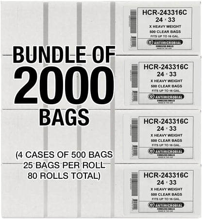 Aluf Plastics High Density Trash Bags, 12-16 Gallon, 2000 Count, 16 Micron (eq), 24" x 33", Clear