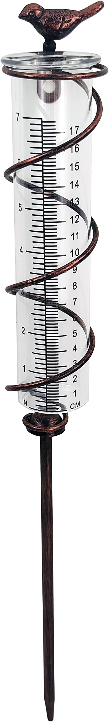 JOYBee 7inch Capacity Glass Spiral Rain Gauge,Cast Iron Bird Hanging Rain Gauge,Garden Rain Water