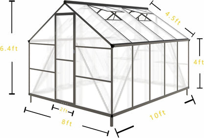 CQZY 8x10 FT Greenhouse for Outdoors, Polycarbonate Greenhouse with Quick Setup Structure and Roof