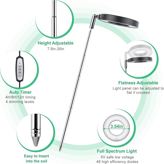LORDEM Plant Grow Light, Full Spectrum LED Plant Light for Indoor Plants, Growing Lamp with Auto