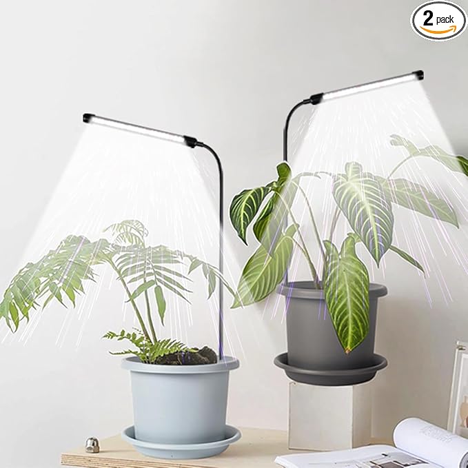 Grow Light 2 Pack, 6000K Full Spectrum Gooseneck Growing Lamp for Indoor Pot Plants