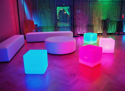 Mr.Go 14-Inch Color Changing LED Cube Light Stool, Glow Cube Seat for Kids, Modern LED Light Side