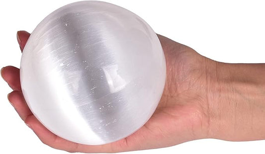 JIC Gem 1pcs 4.5" White Selenite Crystal Ball for Meditation、Fengshui、Home Decors Healing Crystal