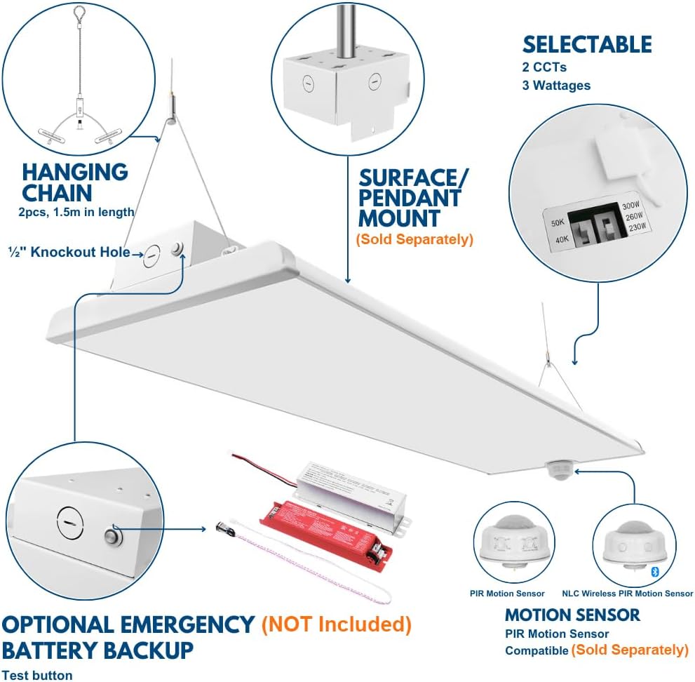 Konlite ALTA LED High Bay Light - 4FT - 300W/260W/230W - 47,500 Lumens - 5000K/4000K Selectable