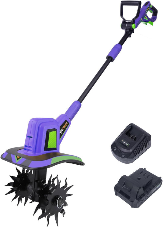 20V Cordless Tiller Cultivator,48 Steel Tines Garden Tiller,8.6 inch Wide Battery Powered Garden