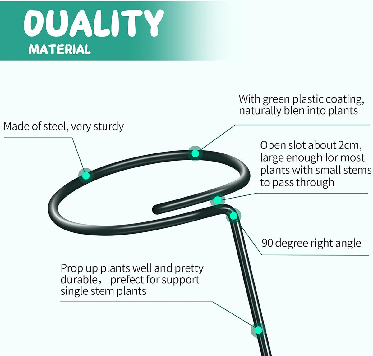 Green Metal Plants Support Stakes (Pack of 8), Garden Single Stem Plant Support Rod and Ring with