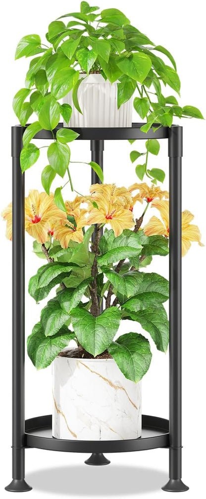 iDavosic.ly 2 Tier Plant Stand Indoor with 10 Inch Wide Tray, Vertical Corner Metal Outdoor Flower