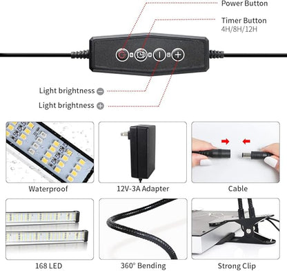 GooingTop Grow Light 100W 6000K, Super Bright White Desktop Clip Plant Lamp for Seedlings