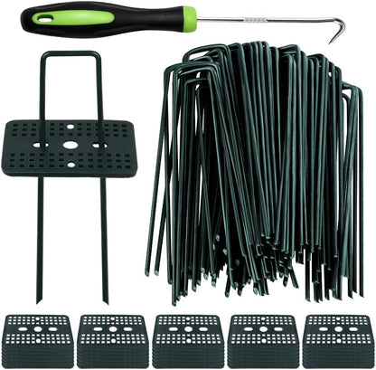 Bakulyor 50 Pcs Green Artificial Turf Stakes Anchor + 50 Pcs Buffer Washer, 6 Inch 11 Gauge
