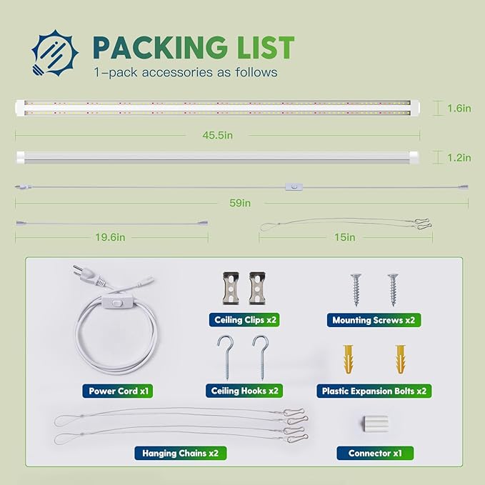 FREELICHT 1 Pack 4FT LED Grow Light, 40W (250W Equivalent), Full Spectrum Sunlight Growing Lamp