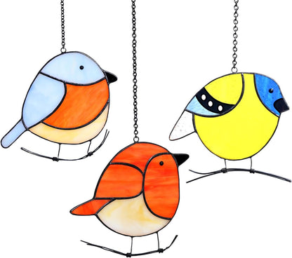 3 Pack Birds Stained Glass Suncatchers, Handmade Window Hanging, Cute Sun Catchers, Indoor Outdoor