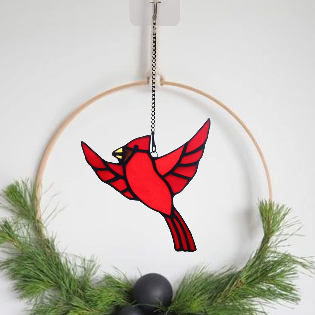 BOXCASA Red Cardinal Stained Glass Window Hanging,Cardinal Ornaments Stained Glass Suncatcher for