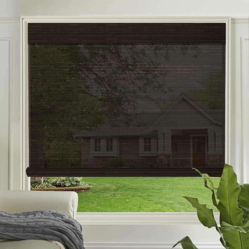LETAU Cordless Wood Window Roller Shades, Bamboo Light Filtering Window Blinds for Outdoor Garden