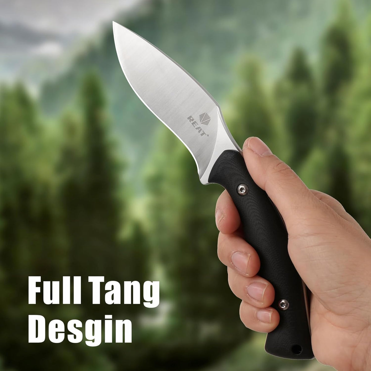 REAT Fixed Blade Knife with Kydex Sheath, 4" D2 Steel Blade with Full Tang Desgin,Ergonomic G10