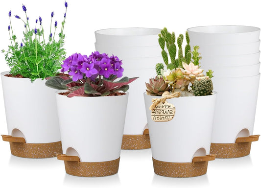 12 Pack 4 Inch Self Watering Plant Pots with Drainage and Saucers，Plastic Flower Pots for Indoor