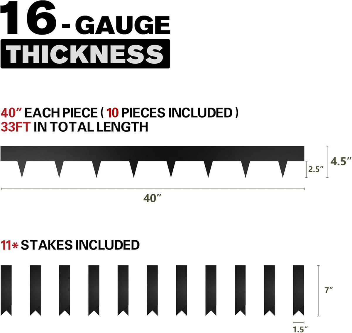 KOL Galvanized Steel Flexible Garden Lawn Edging, 10-Pack Black Metal Landscape Edging Strips